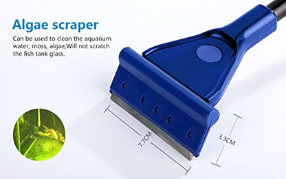 AquaticHI 5 in 1 Aquarium/Fish Tank Cleaning Kit/Tool, Algae Scraper, Fish Net, Sponge, Plant Fork, Gravel Rake, Length 19 inches (Non-Extendable)
