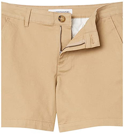 Amazon Essentials Women's Mid-Rise Slim-Fit 5 Inch Inseam Khaki Short (Available in Straight and Curvy Fits), Khaki Brown, 8