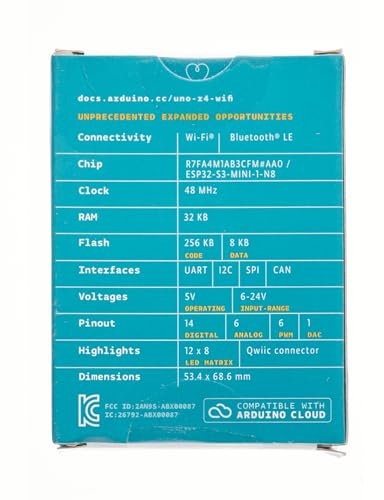 Arduino UNO R4 WiFi [ABX00087] – Renesas RA4M1 + ESP32-S3, Wi-Fi, Bluetooth, USB-C, CAN, 12-bit DAC, OP AMP, Qwiic Connector, 12x8 LED Matrix for Advanced IoT & Embedded Projects