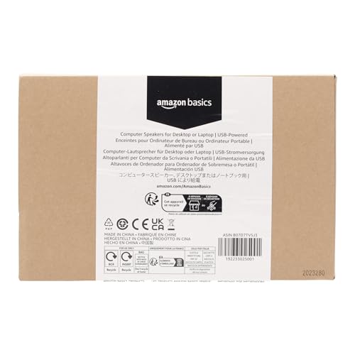 Amazon Basics USB-Powered Computer Speakers for Desktop or Laptop PC with Volume Control, Plug-N-Play, Black