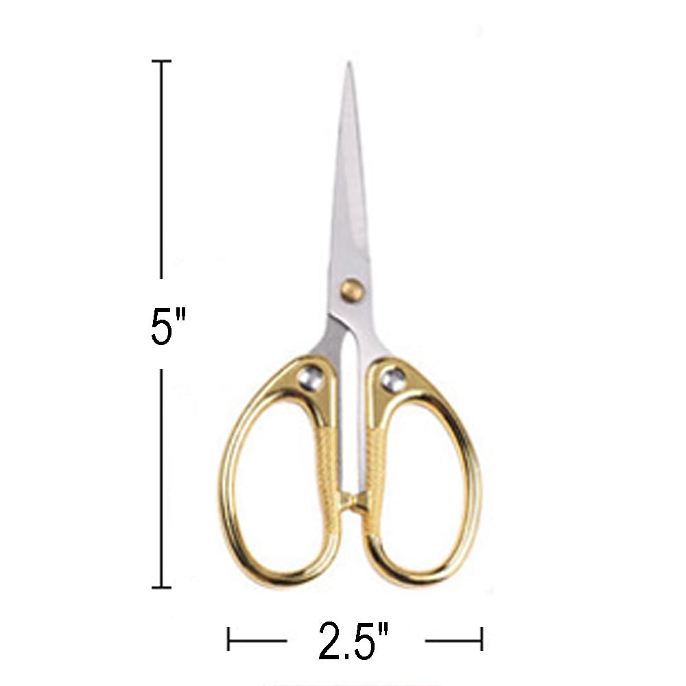 Aemoe 5" All Stainless Steel Office Scissors,Ultra Sharp Blade Shears,Sturdy Sharp Scissor for Office Home School Sewing Fabric Craft Paper Multipurpose Scissors Gold