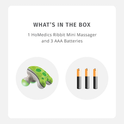 HoMedics Ribbit Mini Handheld Massager, Vibrating Electric Massager with Comfort Grip and LED Light, Batteries Included, Comes in variable colors, Green, Blue or Pink (Color May Vary)