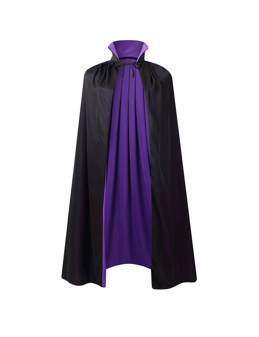 55" Stand Collar Reversible Cloak Masquerade Cape Costume, Black and Purple (55"/140cm, Black and Purple)