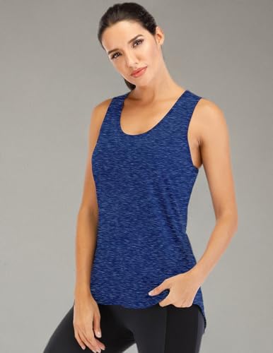 ICTIVE Yoga Tops for Women Loose Fit Workout Backless Sleeveless Keyhole Open Back Racerback Summer Shirts Dark Blue L