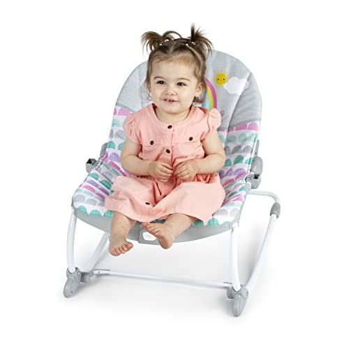 Bright Starts Rosy Rainbow Infant to Toddler Rocker with Vibrations, Baby Seat for Girl or Boy, Newborn +
