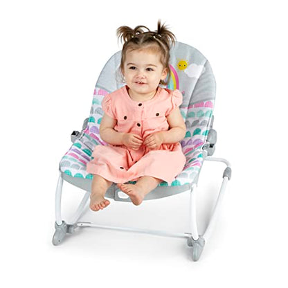 Bright Starts Rosy Rainbow Infant to Toddler Rocker with Vibrations, Baby Seat for Girl or Boy, Newborn +
