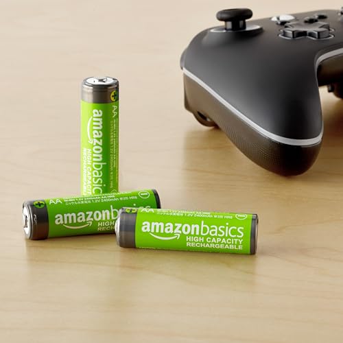 Amazon Basics Rechargeable AA Batteries, 12-Pack, 2400 mAh, NiMH High-Capacity Batteries, Recharge up to 400x Times, Pre-Charged
