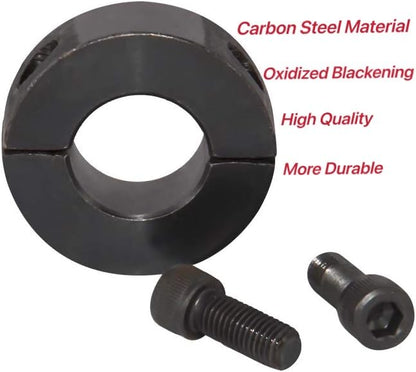 AZSSMUK Double Split Clamp-On Shaft Collars of Carbon Steel with Black Oxide Coating 3/8" Bore Set Screw,4-piece