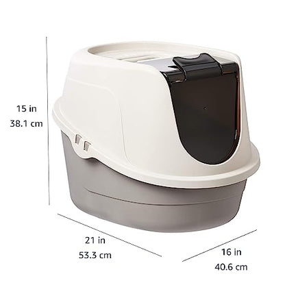Amazon Basics No-Mess Hooded Cat Litter Box, Standard, Multicolor, 21 in x 16 in x 15 in