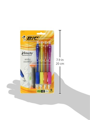 BIC Velocity Mechanical Pencils, With Colorful Barrel, Medium Point (0.7mm), 4-Count Pack Mechanical Pencils With Eraser and Lead Refills