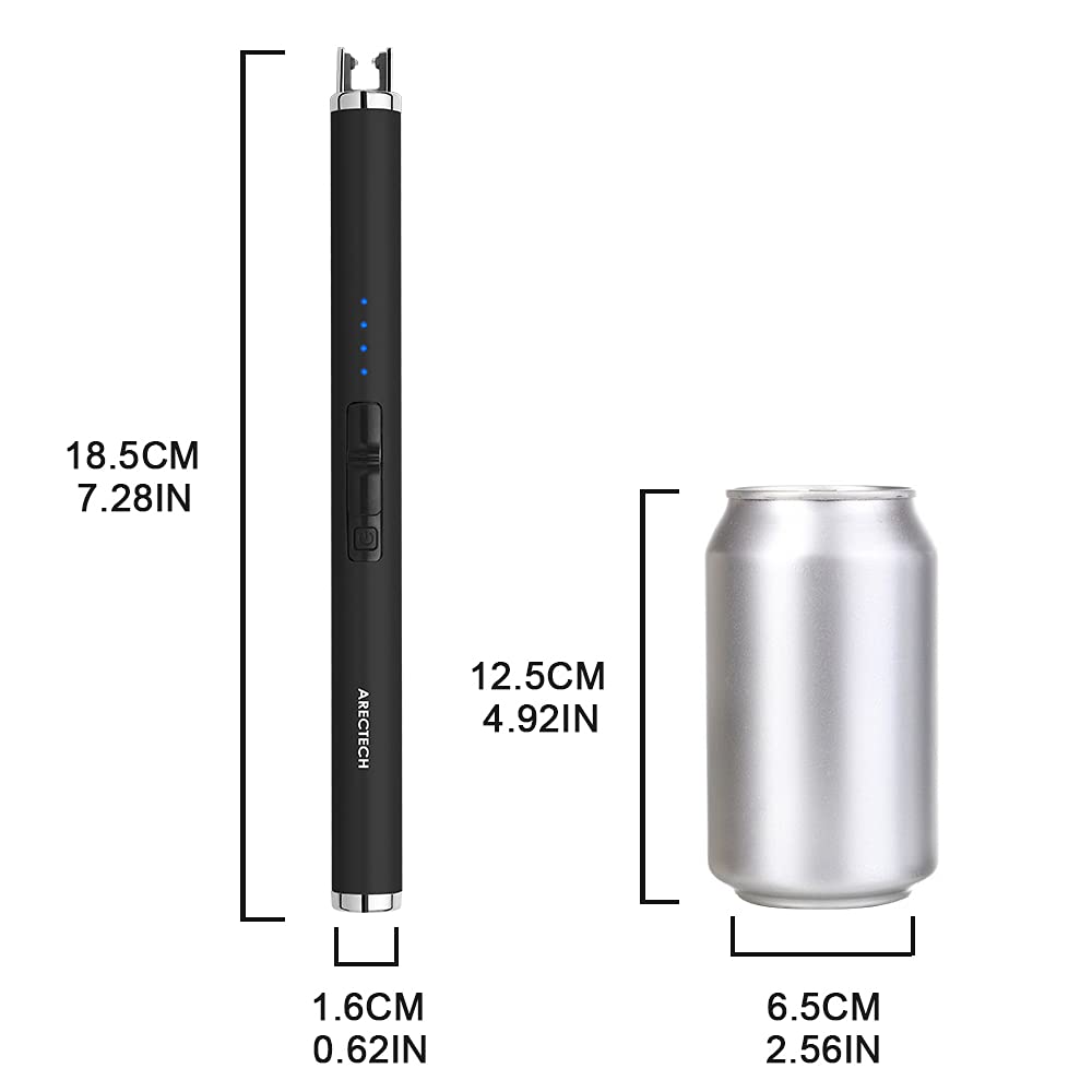 ARECTECH Rechargeable Electric Candle Lighter Arc Plasma Windproof Lighter for Candle Kitchen Birthday Gift for Mom Men Wife with Type-C Cable Black