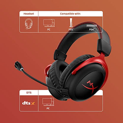 HyperX Cloud II Wireless - Gaming Headset for PC, PS5, PS4, Long Lasting Battery Up to 30 Hours, DTS Headphone:X Spatial Audio, Memory Foam, Detachable Noise Cancelling Microphone with Mic Monitoring