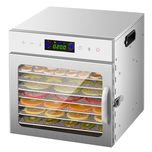 HOPERAN Food Dehydrator, 8 Stainless Steel Trays Dehydrators for Food and Jerky, Herbs, Fruit, Dehydrator Machine with Digital Timer and Temperature Control, Overheat Protection, Recipe Book Included