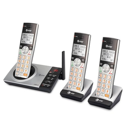 AT&T DECT 6.0 Expandable Cordless Phone with Answering System, Silver/Black with 3 Handsets