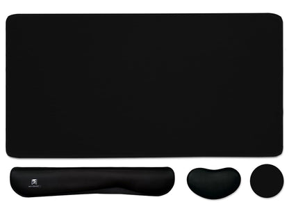 4-in-1 Large Gaming Mouse Pad, Keyboard Wrist Rest Pad & Wrist Support Mousepad Set, Extended Desk Pad Waterproof Desk Mat for Home Office Study Game-Black