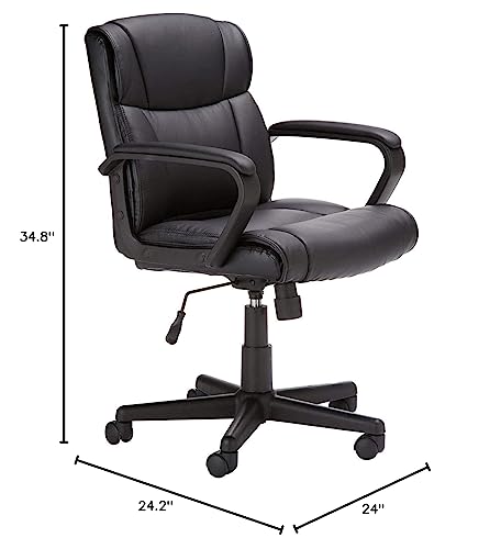 Amazon Basics Office Computer Task Desk Chair with Padded Armrests, Mid-Back, Adjustable, 360 Swivel, Rolling, 275 Pound Capacity, 24.2"D x 24"W x 34.8"H, Black Faux Leather