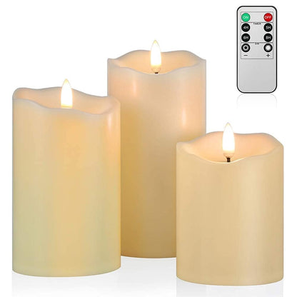 ANGELLOONG Flickering Flameless Candles, Realistic LED Candles with Remote and Timer, Set of 3 Battery Operated Candles for Room Fall Home Decor Wedding Christmas Decorations