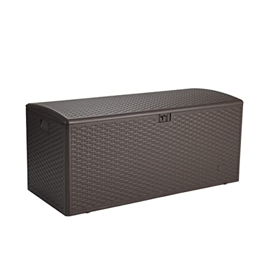 Amazon Basics Outdoor Patio Storage Box 150 Gallon Deck Box, Waterproof and Weather-resistant, Furniture Cushions Garden Tools, Brown