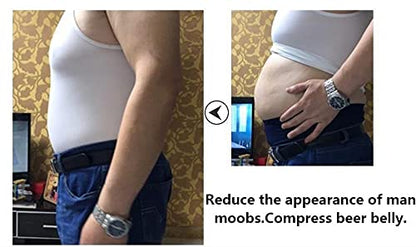 Henicepte Men Slimming Tummy Control Chest Compression Hide Gynecomastia Undershirt Shapewear White
