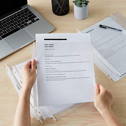 Amazon Basics Sheet Protectors for 3 Ring Binder, Heavyweight, Polypropylene, 8.5 x 11 Inch, 100-Pack, Clear