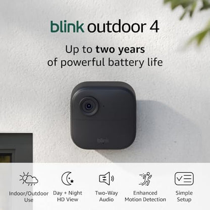 Blink Outdoor 4 (newest model), Wireless smart security camera, two-year battery, 1080p HD day and infrared night live view, two-way talk – 2 camera system