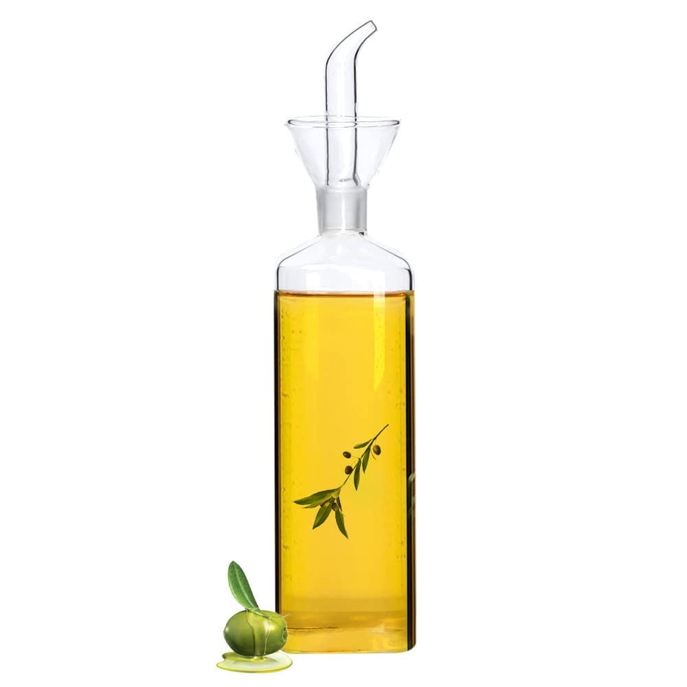 Belicheto Glass Olive Oil Dispenser - No Funnel Needed, Easy Refill with Pourers - Clear Vinegar Dispenser Bottle Olive Oil Carafe Decanter for Kitchen BBQ (17oz/500ml)