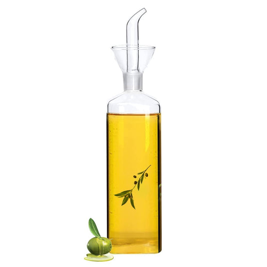 Belicheto Glass Olive Oil Dispenser - No Funnel Needed, Easy Refill with Pourers - Clear Vinegar Dispenser Bottle Olive Oil Carafe Decanter for Kitchen BBQ (17oz/500ml)