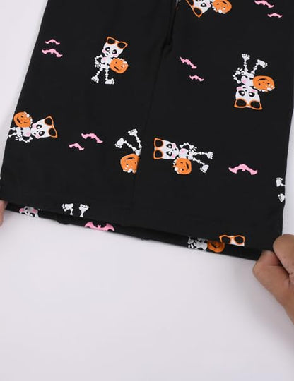Benaive Halloween Pajamas for Girls Glow In Dark Holiday Pjs for Girl Cotton Pajama Sets 2 Pieces Kids Sleepwear Long Sleeves Size 10