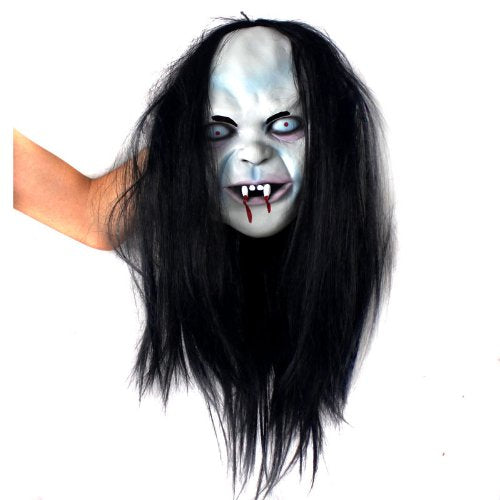 Aweilan Halloween Horror Grimace Ghost Mask Scary Zombie Emulsion Skin with Hair (black Hair)