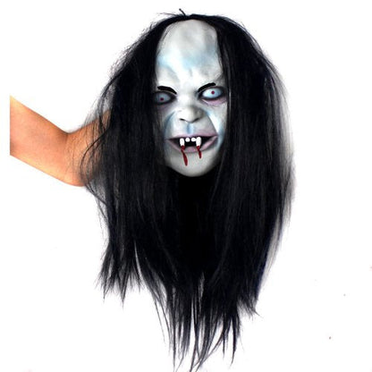 Aweilan Halloween Horror Grimace Ghost Mask Scary Zombie Emulsion Skin with Hair (black Hair)