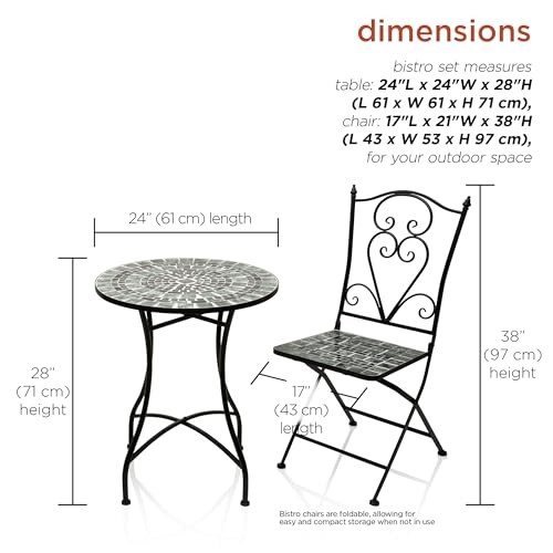 Alpine Corporation Indoor/Outdoor Marbled Glass Mosaic 3-Piece Bistro Set Folding Table and Chairs Patio Seating