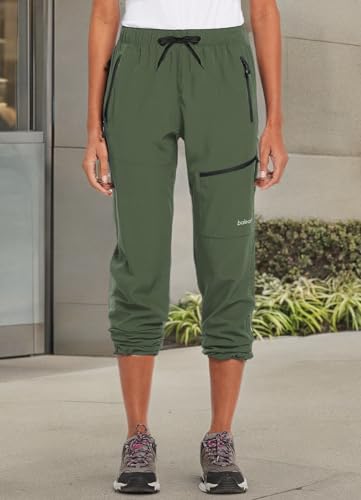 baleaf Women's Hiking Pants Quick Dry Water Resistant Lightweight Joggers Pant for All Seasons Elastic Waist Army Green Size XS