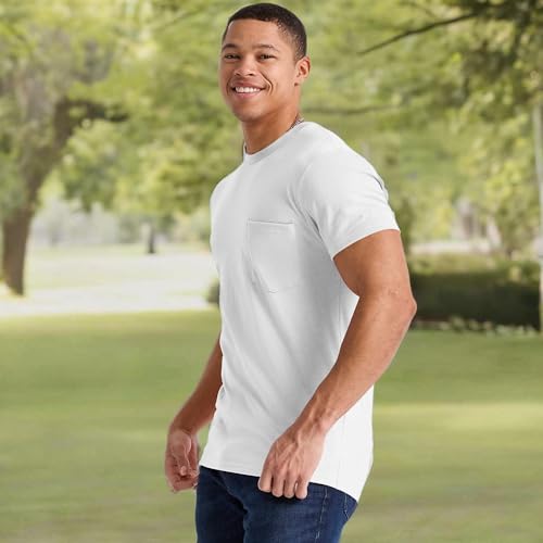 Hanes Originals Crewneck T-Shirt, 100% Cotton Pocket Tees for Men, White