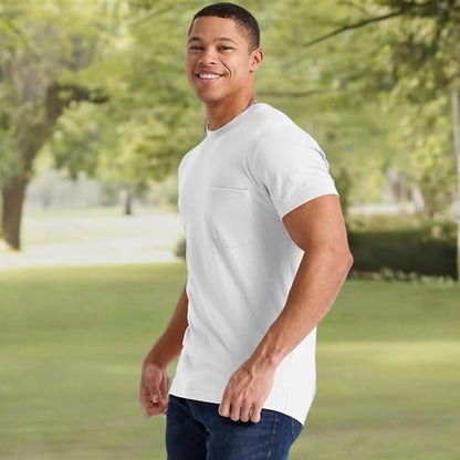 Hanes Originals Crewneck T-Shirt, 100% Cotton Pocket Tees for Men, White