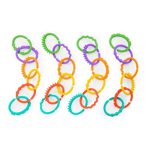 Bright Starts Lots of Links Rings Toys for Stroller or Carrier Seat, BPA-Free, Ages 0 Months Plus, Multicolor, 24 Count