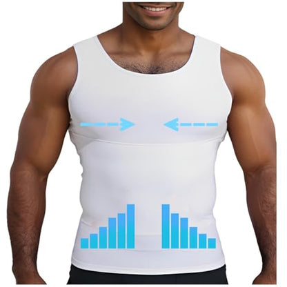 Henicepte Men Slimming Tummy Control Chest Compression Hide Gynecomastia Undershirt Shapewear White