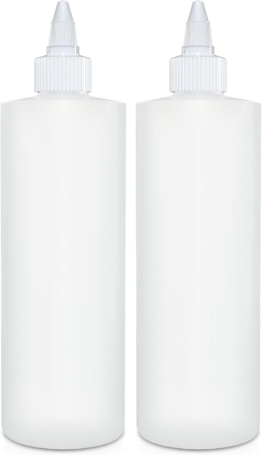 BRIGHTFROM Condiment Squeeze Bottles, 16 OZ Empty Squirt Bottle with Twist Top Cap, Leak Proof - Great for Ketchup, Mustard, Syrup, Sauces, Dressing, Oil, Arts and Crafts, BPA FREE Plastic - 2 PACK