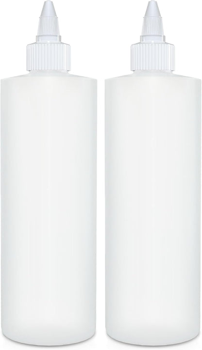 BRIGHTFROM Condiment Squeeze Bottles, 16 OZ Empty Squirt Bottle with Twist Top Cap, Leak Proof - Great for Ketchup, Mustard, Syrup, Sauces, Dressing, Oil, Arts and Crafts, BPA FREE Plastic - 2 PACK