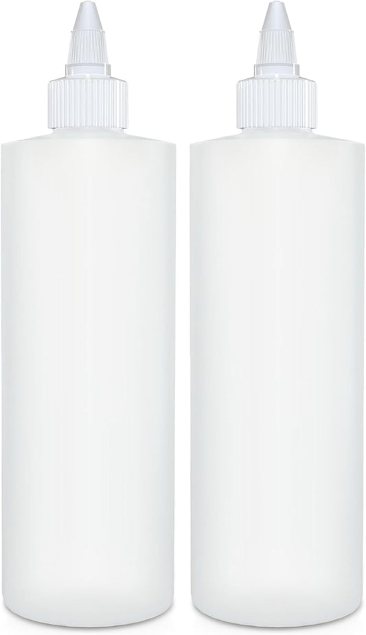 BRIGHTFROM Condiment Squeeze Bottles, 16 OZ Empty Squirt Bottle with Twist Top Cap, Leak Proof - Great for Ketchup, Mustard, Syrup, Sauces, Dressing, Oil, Arts and Crafts, BPA FREE Plastic - 2 PACK