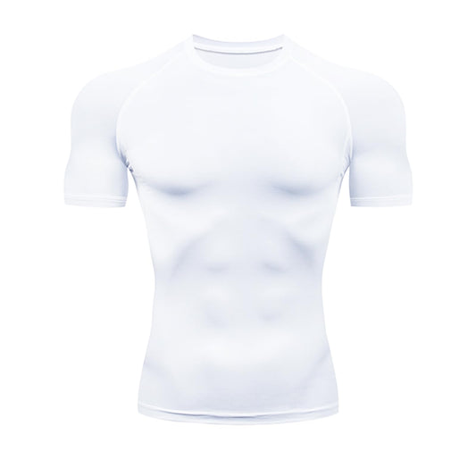 HYCOPROT Men's Compression Shirts Short Sleeve Athletic Workout T-Shirt Cool Dry Sports Baselayer Running Undershirts Tops White