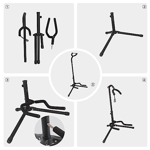 Amazon Basics Height Adjustable Foldable Guitar Stand with Secure Support for Acoustic, Electric, Bass and Banjos, Sturdy, Black