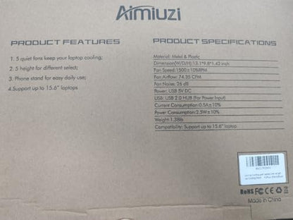 AIMIUZI Laptop Cooling Pad Laptop Cooler Stand, Laptop Fan Cooling Pad for 12-15.6 Inch Laptop Notebooks, 5 Quiet Fans, 5 Angle Adjustable Laptop Cooling Stand (Black)