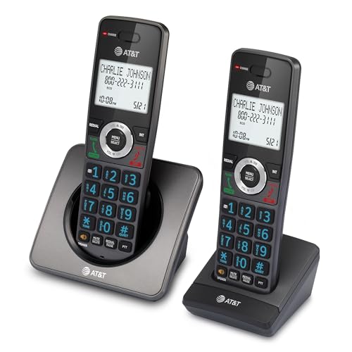 AT&T GL2101-2 DECT 6.0 2-Handset Cordless Home Phone with Call Block, Caller ID, Full-Duplex Handset Speakerphone, 2" White Backlit Display, Lighted Keypad (Graphite & Black)