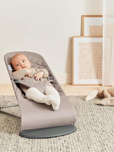 BabyBjörn Bouncer Bliss, Sand Gray, Woven, Classic Quilt | 2-in-1 Adjustable Baby Bouncer Seat and Toddler Chair, Newborn to Toddler (8-29 lbs), 4 Positions, Lightweight & Portable