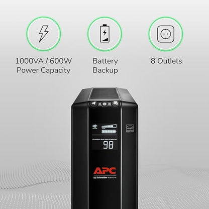 APC UPS 1000VA UPS Battery Backup and Surge Protector, BX1000M Backup Battery Power Supply, AVR, Dataline Protection