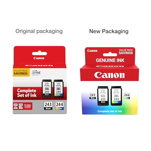 Canon PG-243 / CL-244 Genuine Ink Value Pack (2 Cartridges), Compatible with iP2820, MX492, MG2420/2520/2920/2922/2924/3020/2522/2525, TS3120/302/302a/202/4520/3320