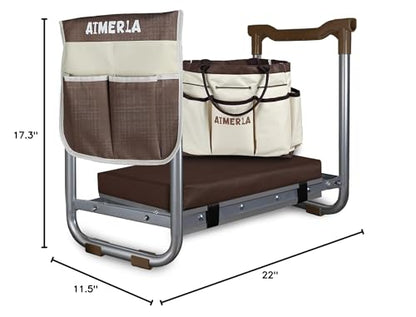 Aimerla K5 Foldable Kneeler Seat - Heavy Duty (Detachable Cloud Kneeler Pad) - Garden Stool - 2 Large Tool Bags - Portable Bench for Indoor & Outdoor