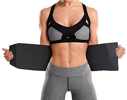 Bracoo Waist Trimmer Wrap,Sweat Sauna Slim Belly Belt for Men & Women-Abdominal Waist Trainer,Increased Core Stability, SE22 Black