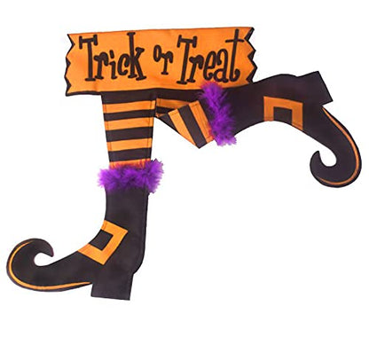 Happy Halloween Graden Flag Trick Or Treat Witch Feet Yard Outdoor Banner Decorations Home Decor Double Sided (Garden flag)