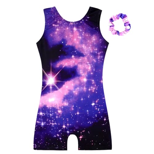 HOZIY Girls Leotards for Gymnastics With Shorts Scrunchies Toddlers 5t 6t Size 5-6 Years Pink Purple Blue Galaxy Milky Way Stars Cosmos